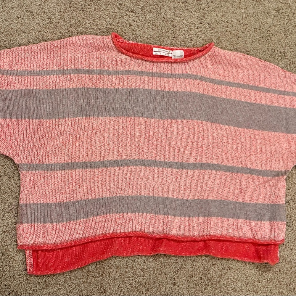 Anthropologie Coral and Gray Knit Short Sleeve Sweater